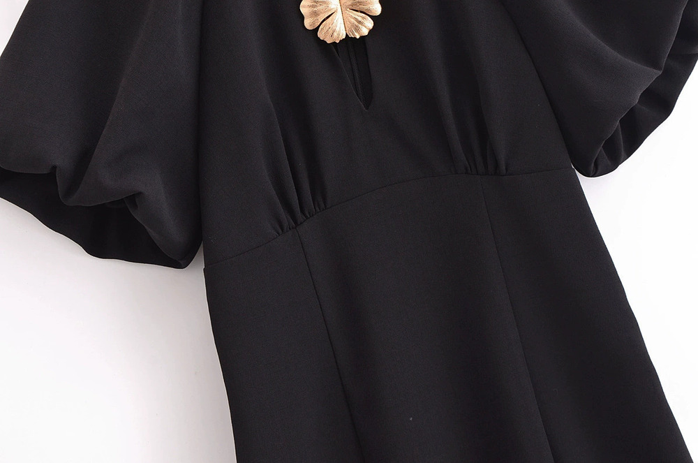 ZARA Black Short Puff Sleeve Embellished Dress